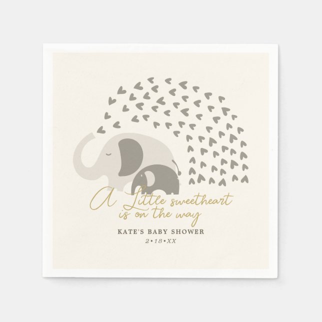 Serviette En Papier Un petit Baby shower neutre d'éléphant amoureux (Devant)