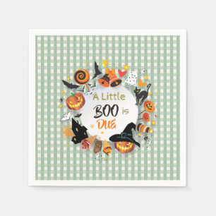 Serviette En Papier Un petit boo est dû au gingham vert olive Hallowee