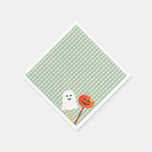 Serviette En Papier Un petit Boo est dû Gingham vert olive Halloween