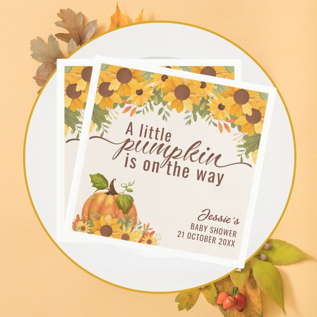 Serviette En Papier Un Petit Citrouille Se Trouve Sur Le Chemin Du Bab (A little pumpkin is on the way baby shower napkins)