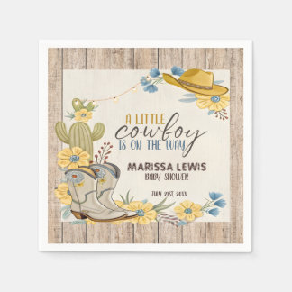 Serviette En Papier Un Petit Cow-boy Est En Chemin Bleu Yellow Western