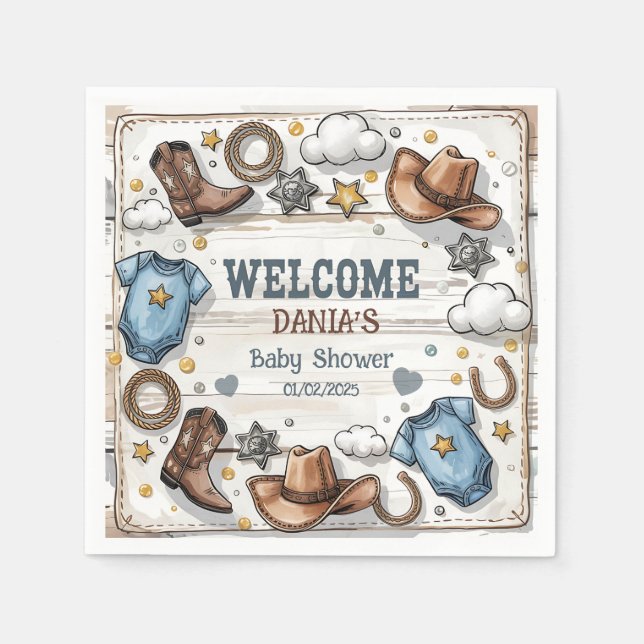 Serviette En Papier Un petit cowboy est sur le chemin Baby shower (Devant)