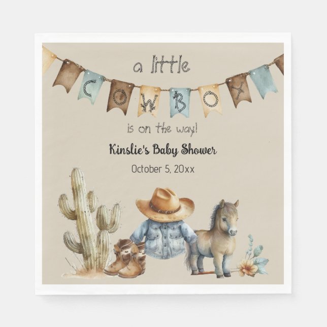 Serviette En Papier Un petit cowboy est sur le chemin Baby shower serv (Devant)