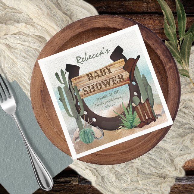 Serviette En Papier Un petit garçon Western Baby shower serviettes (A Little Cowboy Rustic Western Boy Baby Shower Paper Party Napkins)
