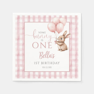 Serviette En Papier Un petit lapin a un an Ballons roses Anniversaire