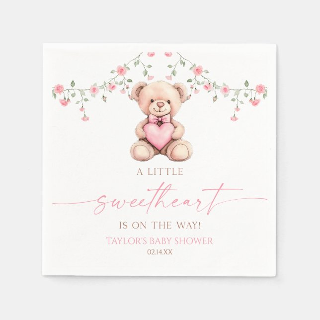 Serviette En Papier Un petit nounours rose pour une future petite chér (Devant)