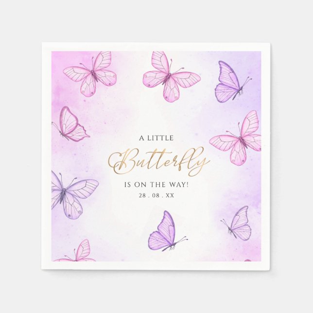 Serviette En Papier Un petit papillon violet et rose Baby shower fille (Devant)