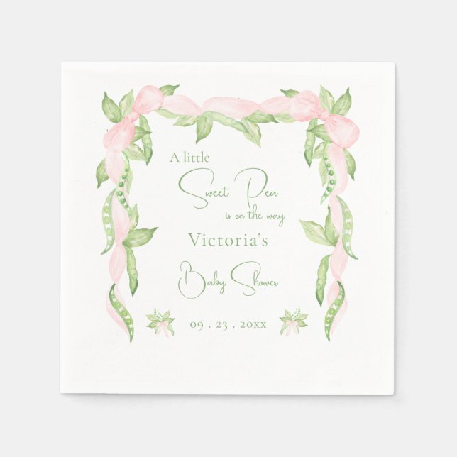 Serviette En Papier Un Petit Petit Baby shower De Fille Rose Pea Douce (Devant)