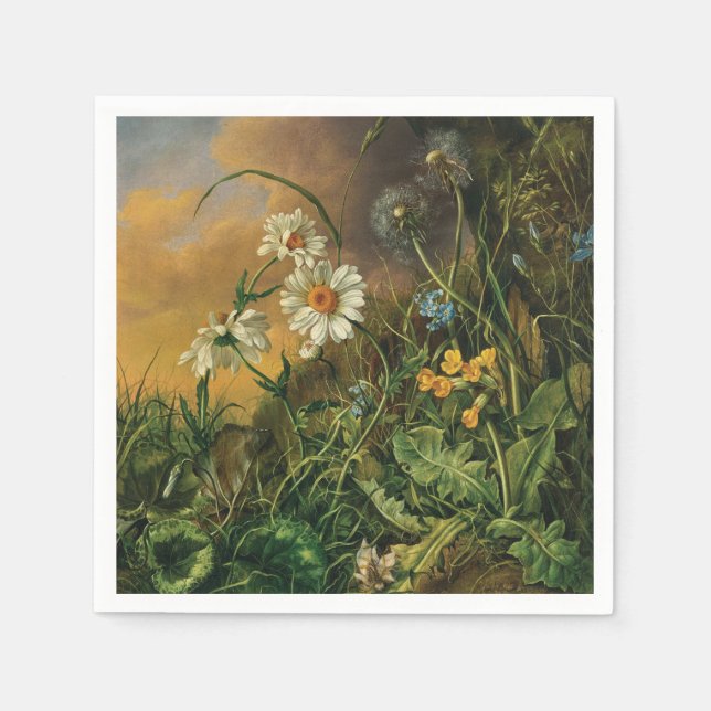 Serviette En Papier Un plancher forestier avec marguerites, primeurs,  (Devant)