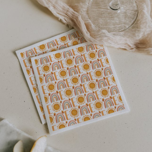 Serviette En Papier Un premier anniversaire aquarelle Boho arc-en-ciel (Créateur téléchargé)