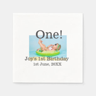 Serviette En Papier Un premier anniversaire photo moderne ajouter nom