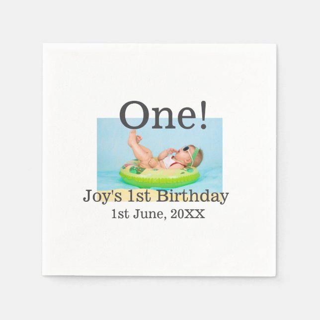 Serviette En Papier Un premier anniversaire photo moderne ajouter nom  (Devant)
