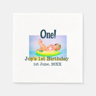 Serviette En Papier Un premier anniversaire photo moderne ajouter nom
