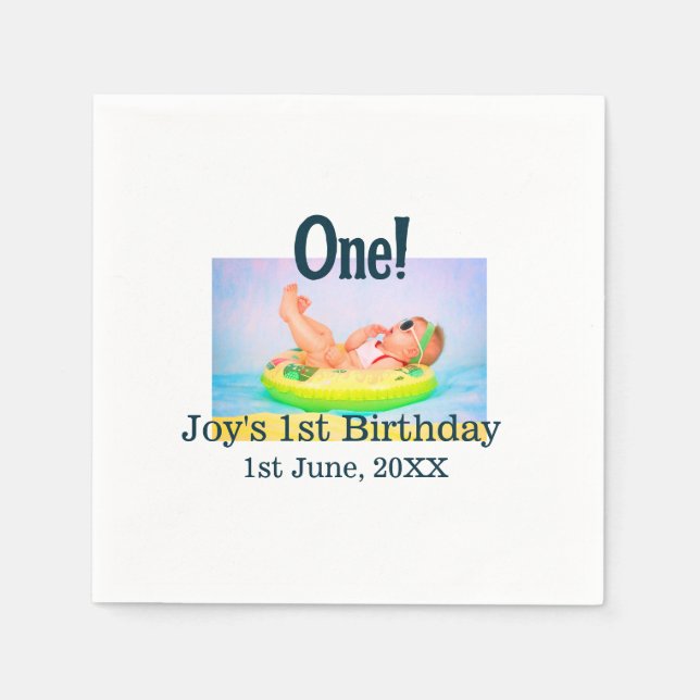Serviette En Papier Un premier anniversaire photo moderne ajouter nom  (Devant)