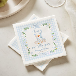 Serviette En Papier Un Ruban Bleu Floral d'une Oie Idiote pour un 1er