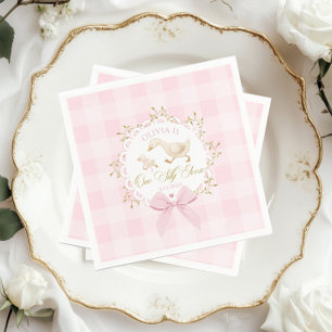 Serviette En Papier Un ruban de 1er anniversaire en vichy rose One Sil