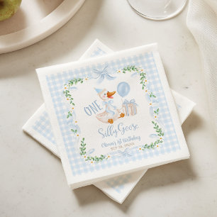 Serviette En Papier Un ruban floral bleu d'une oie sotte pour un premi