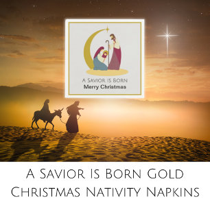 Serviette En Papier Un Sauveur est né Gold Joyeux Noël Nativité