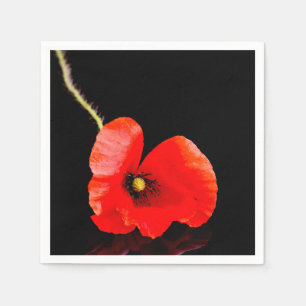 Serviette En Papier Un seul pavot rouge en noir