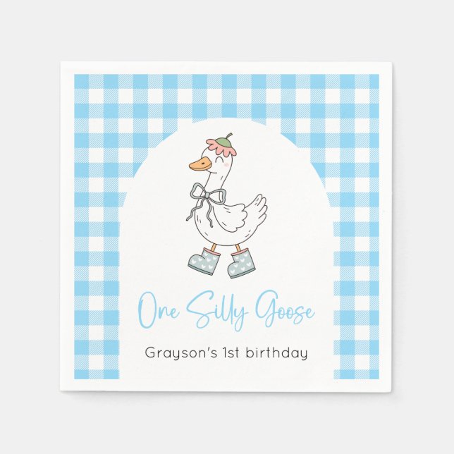 Serviette En Papier Un Silly Goose Blue 1er Anniversaire (Devant)