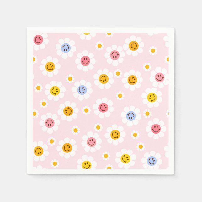 Serviette En Papier Un sourire premier anniversaire Daisy Pastel Girls (Devant)