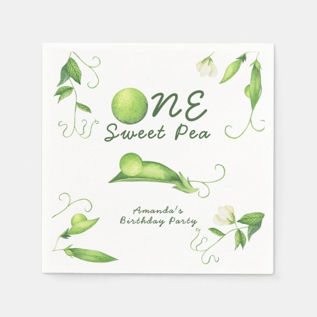 Serviette En Papier Un Sweet Pea Premier Anniversaire (Devant)