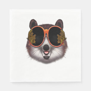 Serviette En Papier Un Tanuki Cool Aux Lunettes De Soleil Ornées