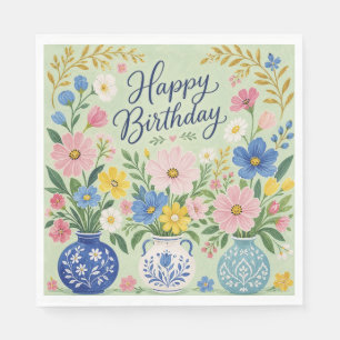 Serviette En Papier Un Trio de Fleurs d'Anniversaire