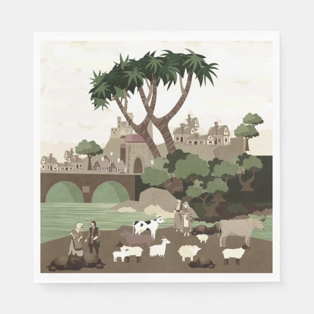 Serviette En Papier Un village du Moyen Âge (Devant)