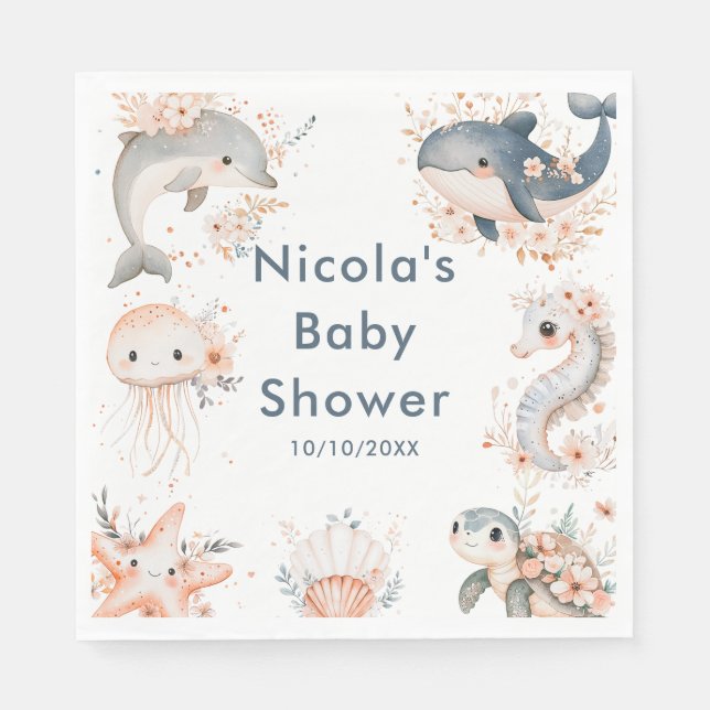 Serviette En Papier Under The Sea Animals Baby Shower (Devant)