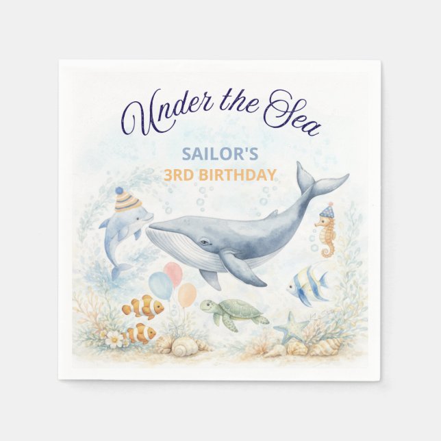 Serviette En Papier Under the Sea Ocean Animals Whale Birthday (Devant)