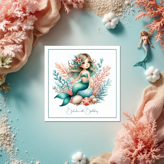 Serviette En Papier "Under the Sea Princess" Fête d'anniversaire de la (“Under the Sea Princess” Mermaid Birthday Party Napkins)