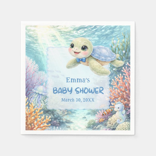 Serviette En Papier Under the Sea Turtle Boy Baby Shower (Devant)