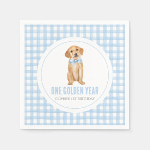 Serviette En Papier Une année dorée Puppy preppy carreaux 1er annivers