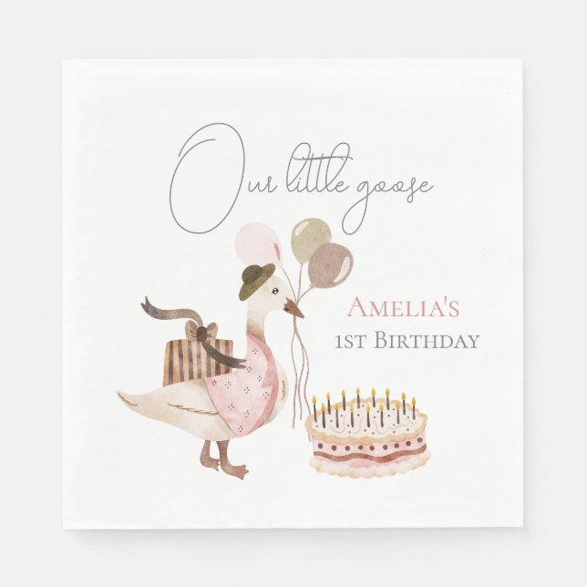 Serviette En Papier Une Aquarelle d'oie d'anniversaire Vintage (Devant)