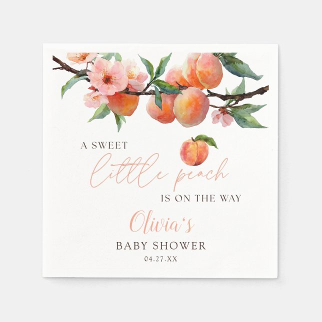 Serviette En Papier Une Baby Shower Douce Comme un Petit Pêche (Devant)