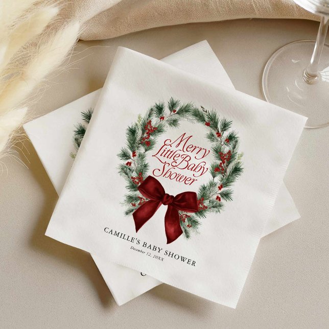 Serviette En Papier Une Baby Shower Merry Little (Merry Little Baby Shower Red bow Paper Napkins)