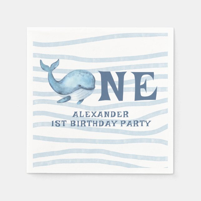 Serviette En Papier UNE BALEINE 1er anniversaire sous la mer (Devant)