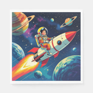 Serviette En Papier Une bande dessinée style Boy on a Rocket in Space