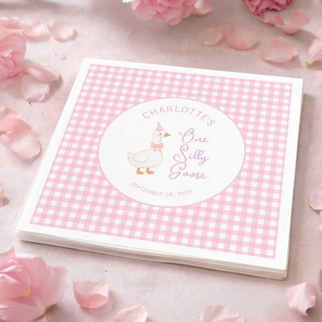 Serviette En Papier Une Canette Idiote Rose Gingham Rustique Premier A (Créateur téléchargé)