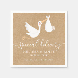 Serviette En Papier Une cigogne de livraison spéciale pour la baby sho