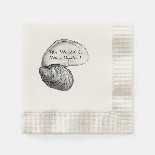 Serviette En Papier Une coquille d'huîtres avec le dicton "le monde es (Devant)