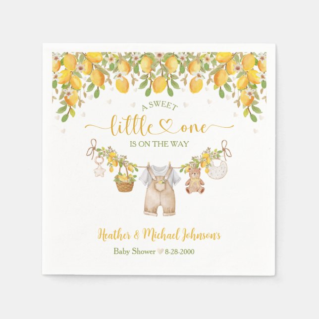 Serviette En Papier Une Douce Petite Fête de Naissance Citron (Devant)