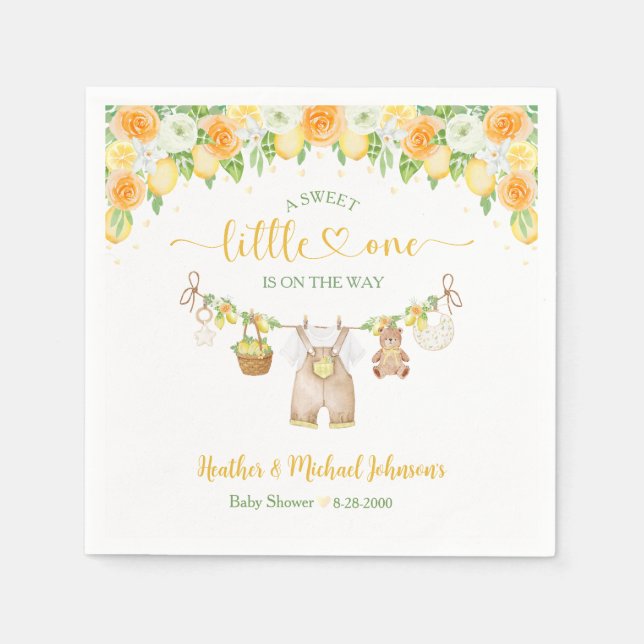 Serviette En Papier Une Douce Petite Fête de Naissance Fleurie Citron (Devant)