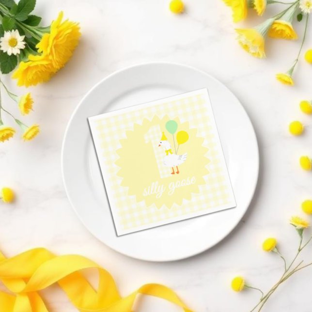Serviette En Papier Une drôle d'oie Gingham 1er anniversaire (Créateur téléchargé)