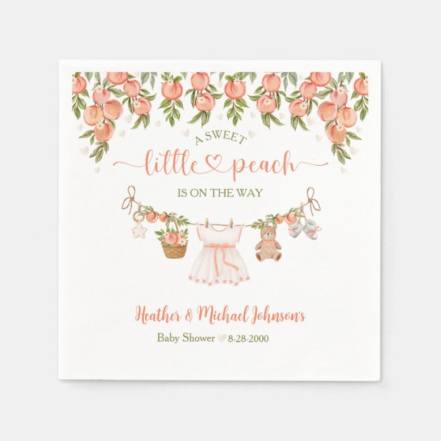 Serviette En Papier Une Fête de Bébé Fille Douce Comme une Pêche sur u (Devant)