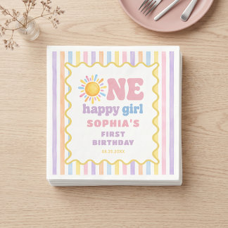 Serviette En Papier Une fille heureuse 1er anniversaire Soleil