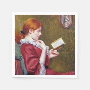 Serviette En Papier Une jeune femme aux cheveux rouges lisant un bon l