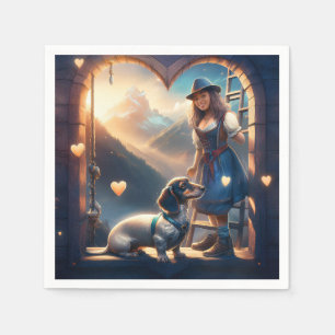 Serviette En Papier Une Jeune Fille Alpine Et Son Dachshund Amoureux