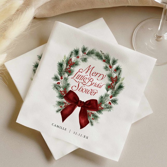 Serviette En Papier Une joyeuse petite fête de mariage (Christmas Merry Little Bridal Shower Red Bow napkins)